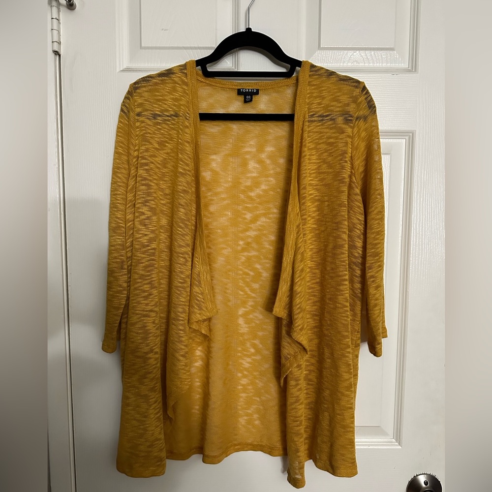 Pointelle Cardigan Drape Front Sweater